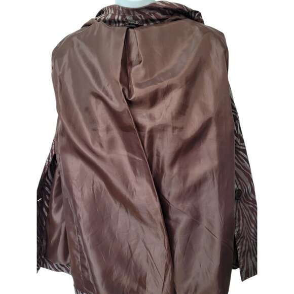 Zoe D Trench Coat Jacket Brown Long Sleeve Button Up Lined Outerwear Coat Zebra - Picture 8 of 12